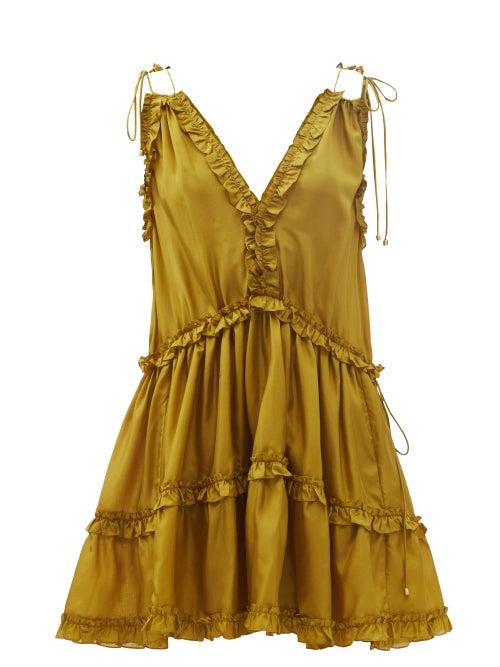 Ladies Beachwear Zimmermann - Estelle Ruffled Silk-habotai Mini Dress - Womens - Green