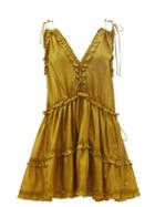 Ladies Beachwear Zimmermann - Estelle Ruffled Silk-habotai Mini Dress - Womens - Green