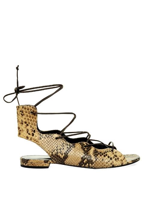 Saint Laurent Lace-up Python-effect Sandals