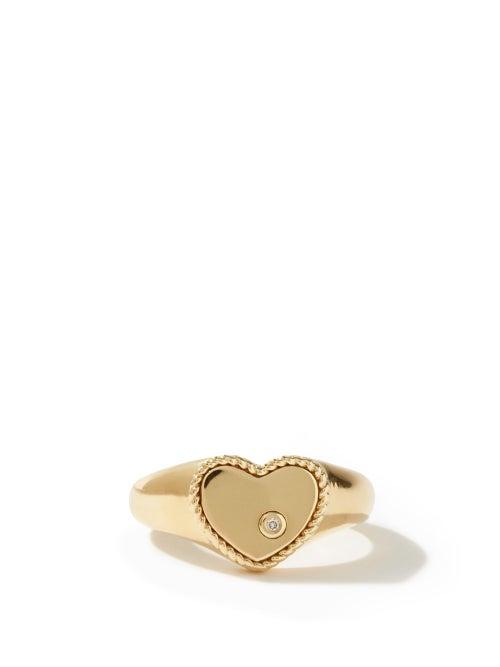 Matchesfashion.com Yvonne Lon - Mini Diamond & 9kt Gold Signet Ring - Womens - Yellow Gold