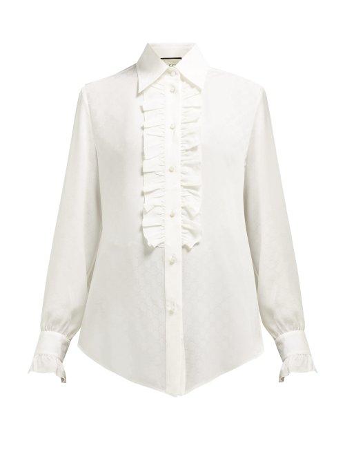 Matchesfashion.com Gucci - Gg Jacquard Silk Charmeuse Shirt - Womens - Ivory