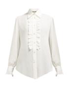 Matchesfashion.com Gucci - Gg Jacquard Silk Charmeuse Shirt - Womens - Ivory