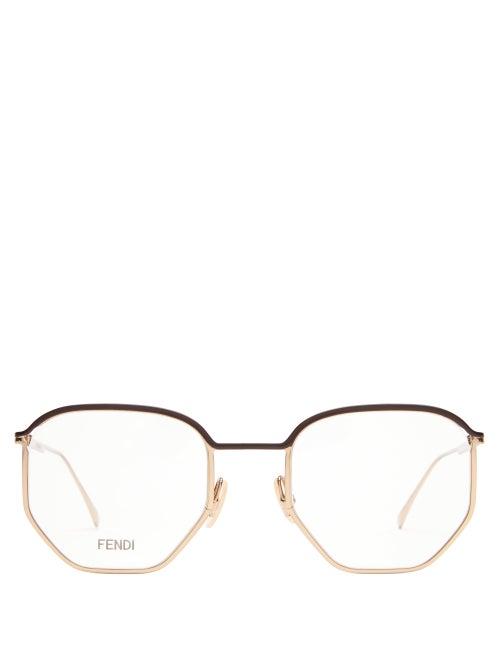 Matchesfashion.com Fendi - Hexagonal Metal Glasses - Mens - Gold Multi