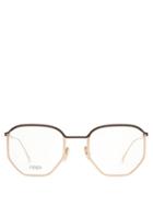 Matchesfashion.com Fendi - Hexagonal Metal Glasses - Mens - Gold Multi