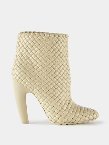 Bottega Veneta - Canalazzo 100 Intrecciato-leather Ankle Boots - Womens - Cream