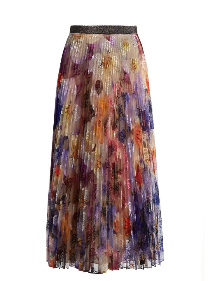 Christopher Kane Pansy Embroidered Pleated Tulle Midi Skirt