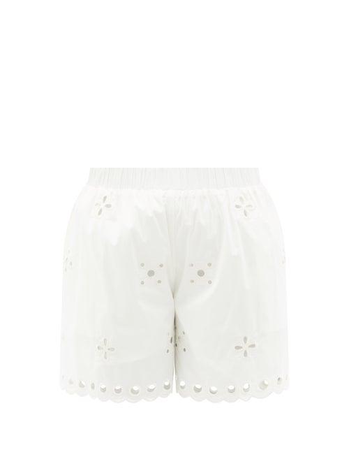 Matchesfashion.com Redvalentino - Sangallo-embroidered Cotton-blend Poplin Shorts - Womens - White