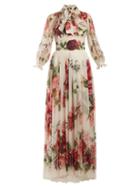 Matchesfashion.com Dolce & Gabbana - Peony And Rose Print Chiffon Gown - Womens - White Multi
