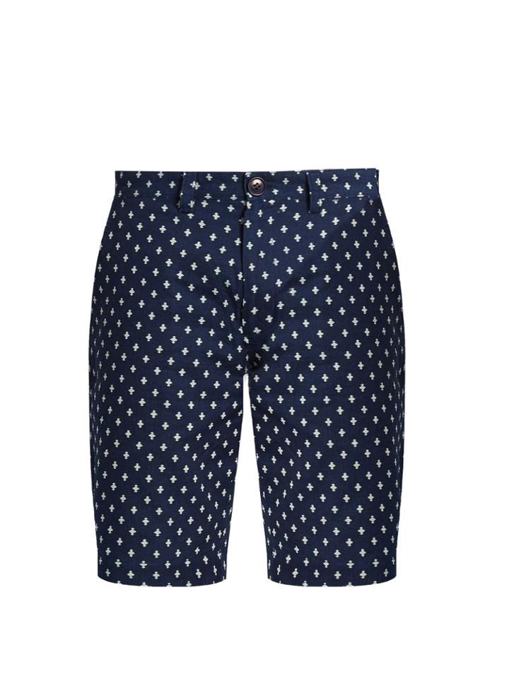 Blue Blue Japan Slim-leg Polka-dot Cotton Shorts