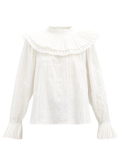 Matchesfashion.com Sea - Tivoli Pleated-bib Cotton-voile Blouse - Womens - White