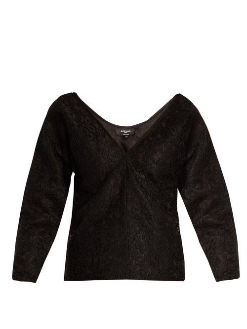 Matchesfashion.com Rochas - Off The Shoulder Floral Lace Top - Womens - Black