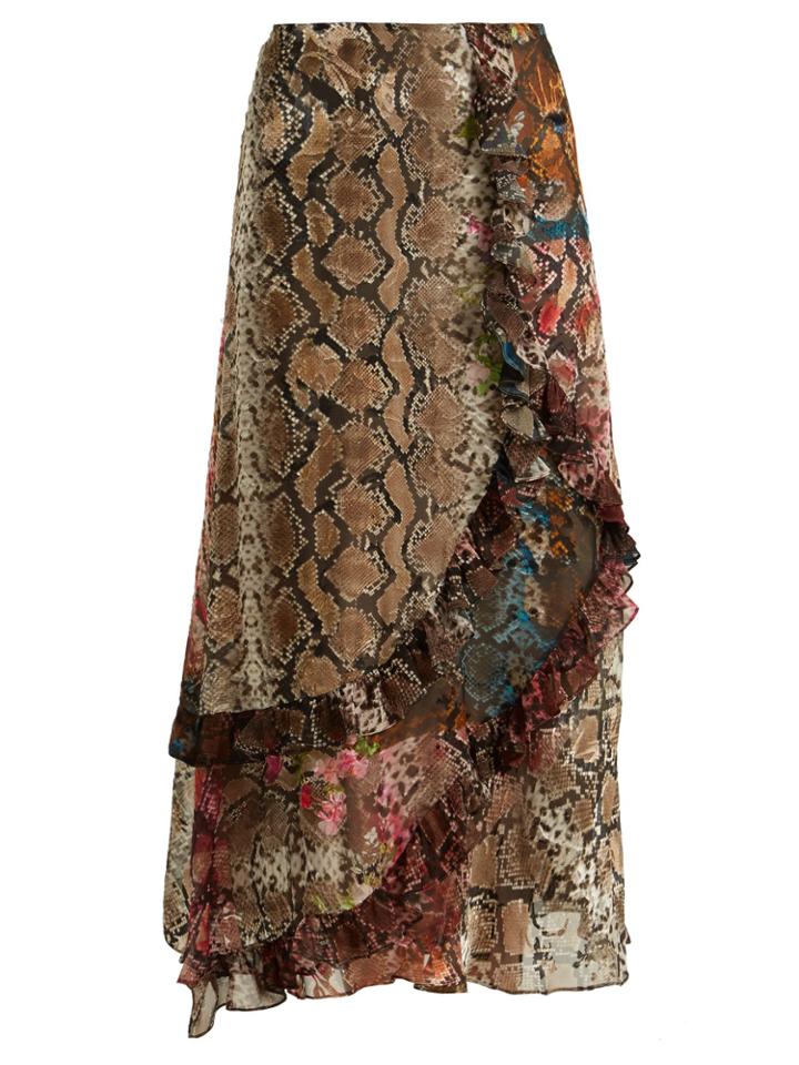Preen By Thornton Bregazzi Clemence Floral And Snake-print Satin Devor Skirt