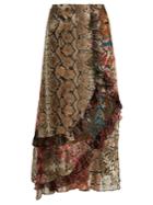 Preen By Thornton Bregazzi Clemence Floral And Snake-print Satin Devor Skirt