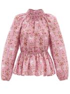 Matchesfashion.com Rhode - Damien Floral-print Open-back Cotton Blouse - Womens - Pink Print