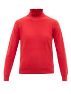 See By Chlo - Frilled Funnel-neck Cotton Sweater - Womens - Red