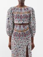 Boteh - Verbena Puff-sleeve Printed Linen-blend Top - Womens - White Multi