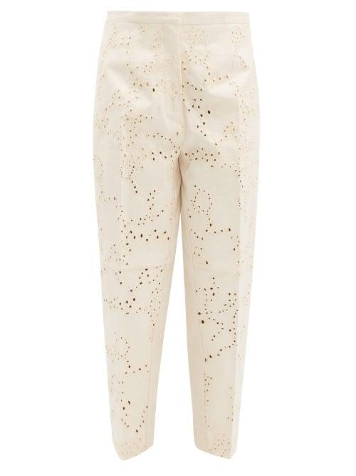 Matchesfashion.com Jil Sander - Leon Broderie Anglaise Cotton Trousers - Womens - Beige