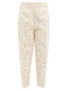 Matchesfashion.com Jil Sander - Leon Broderie Anglaise Cotton Trousers - Womens - Beige