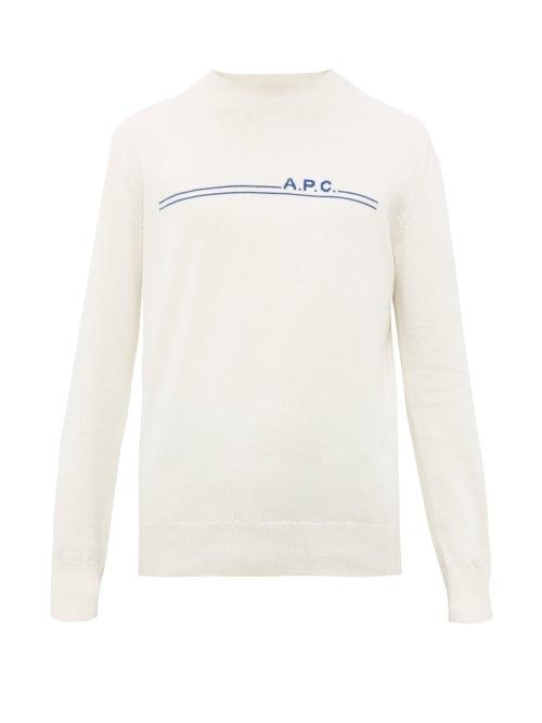 Matchesfashion.com A.p.c. - Logo Intarsia Cotton Blend Sweater - Mens - Cream