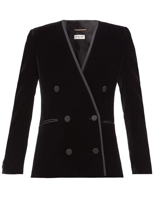 Matchesfashion.com Saint Laurent - Double-breasted Velvet Jacket - Womens - Black