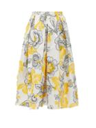 Matchesfashion.com Erdem - Ina Floral Fil-coup Cotton-blend Skirt - Womens - Yellow White
