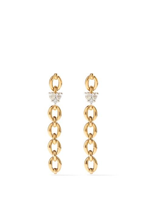 Ladies Fine Jewellery Nadine Aysoy - Catena Illusion Diamond & 18kt Gold Drop Earrings - Womens - Yellow Gold