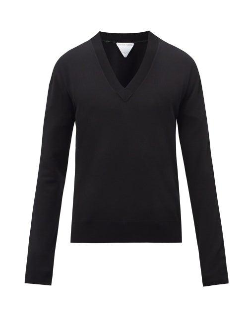 Mens Rtw Bottega Veneta - V-neck Wool-blend Sweater - Mens - Black