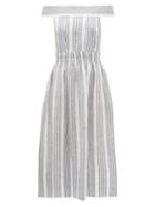 Matchesfashion.com Three Graces London - Porcia Striped Off-the-shoulder Linen Dress - Womens - Blue Stripe