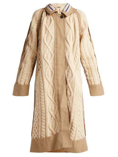 Matchesfashion.com Maison Margiela - Cable Knit Wool Blend Coat - Womens - Cream