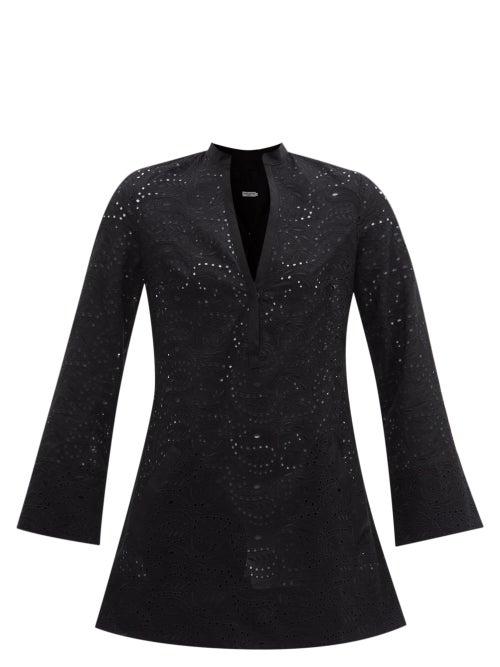 Matchesfashion.com Three Graces London - Verity Paisley Broderie-anglaise Poplin Mini Dress - Womens - Black