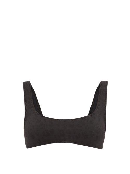 Matchesfashion.com Solid & Striped - The Elle Leopard-jacquard Scoop-neck Bikini Top - Womens - Black Print