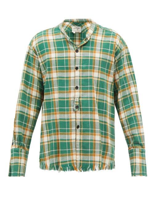 Greg Lauren - Studio Raw-edged Checked Cotton-flannel Shirt - Mens - Green