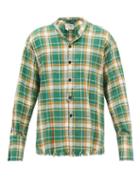 Greg Lauren - Studio Raw-edged Checked Cotton-flannel Shirt - Mens - Green