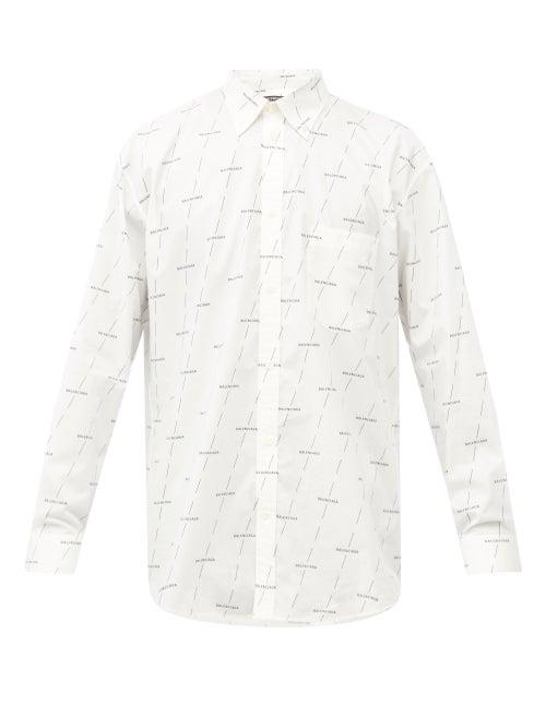 Mens Rtw Balenciaga - Logo-print Cotton-poplin Shirt - Mens - White Black