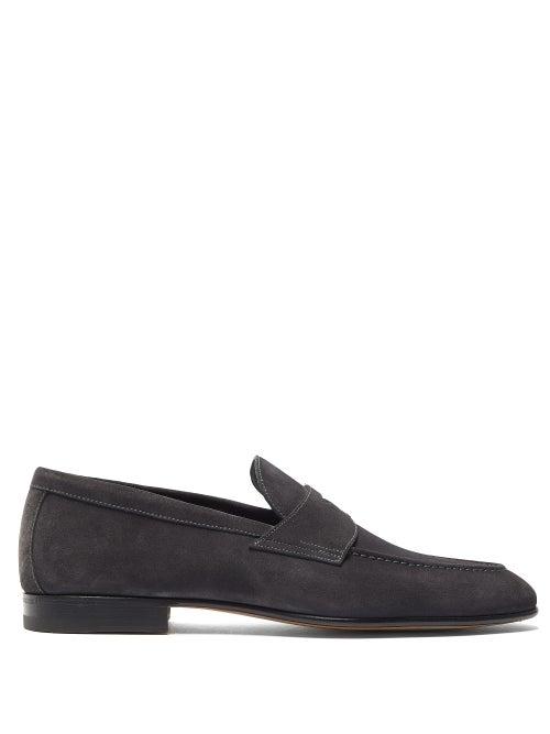 Matchesfashion.com Santoni - Carlos Suede Penny Loafers - Mens - Grey