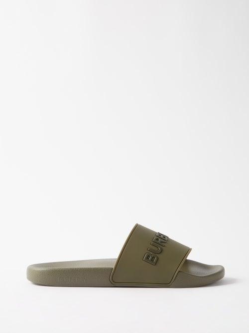 Burberry - Logo-debossed Rubber Slides - Mens - Green
