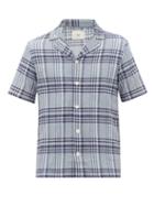 Matchesfashion.com Folk - Plaid Camp-collar Cotton-terry Shirt - Mens - Blue