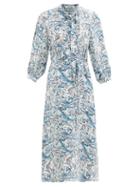 Matchesfashion.com Cefinn - Daria Tie-neck Marble-print Twill Midi Dress - Womens - White Multi