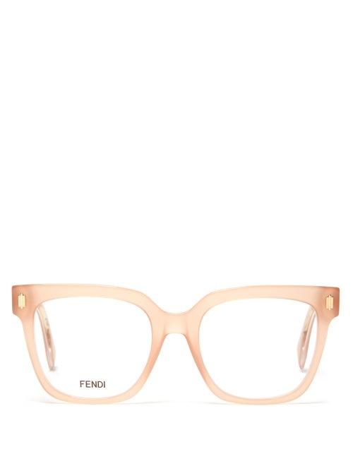 Matchesfashion.com Fendi - Ff Logo-engraved Square Acetate Glasses - Womens - Pink