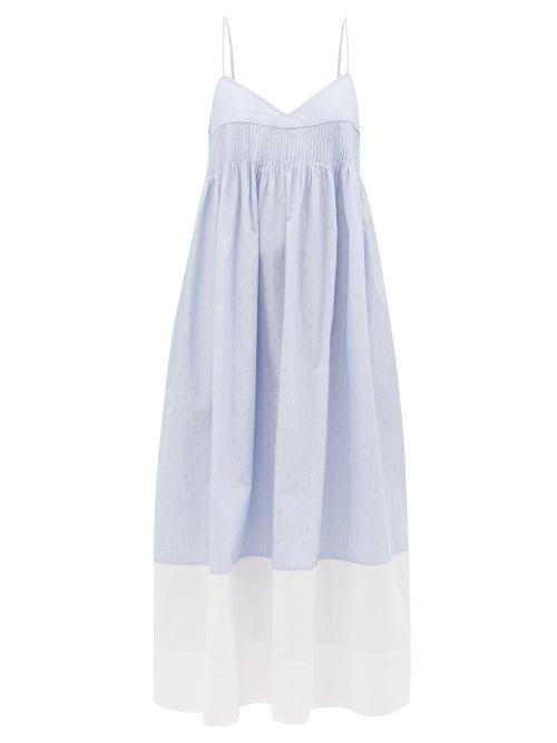 Lee Mathews - Emmie Pintucked Cotton-poplin Dress - Womens - Blue White