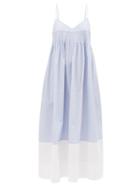 Lee Mathews - Emmie Pintucked Cotton-poplin Dress - Womens - Blue White