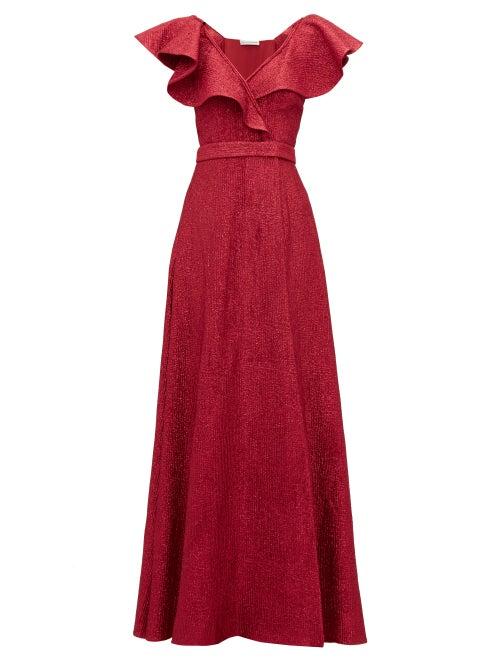 Matchesfashion.com Vika Gazinskaya - Ruffled Wool Blend Lam Gown - Womens - Red