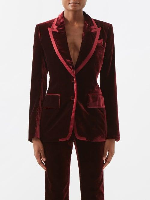 Tom Ford - Single-breasted Velvet Suit Jacket - Womens - Burgundy