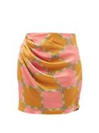 Ahluwalia - Check-print Gathered Silk-faille Mini Skirt - Womens - Orange Multi