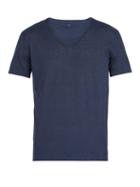 Matchesfashion.com 120% Lino - V Neck Linen T Shirt - Mens - Dark Navy