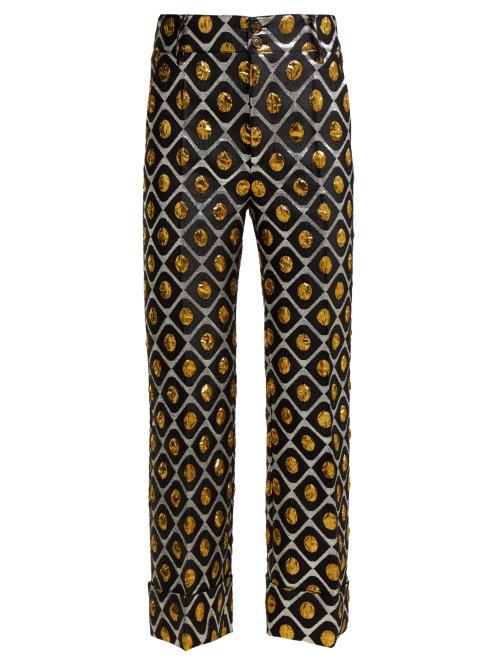 Matchesfashion.com La Doublej - Hendrix Pomodorini Oro Brocade Cropped Trousers - Womens - Black Gold
