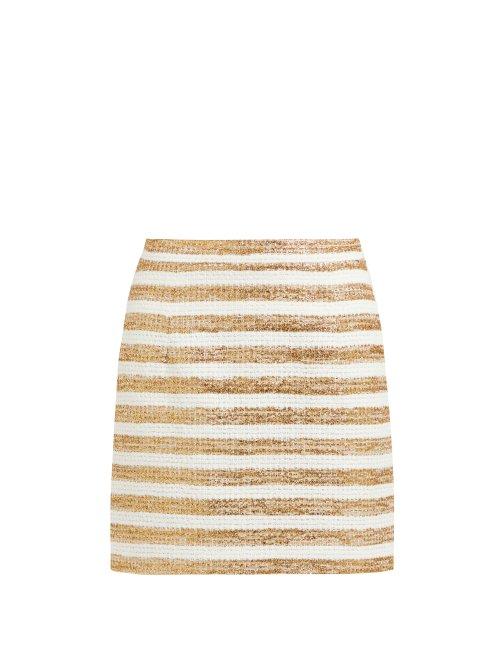 Matchesfashion.com Alessandra Rich - High Rise Striped Tweed Mini Skirt - Womens - White Gold