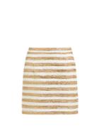 Matchesfashion.com Alessandra Rich - High Rise Striped Tweed Mini Skirt - Womens - White Gold