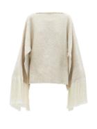 Lauren Manoogian - Fringed Cape-sleeve Cotton Sweater - Womens - Beige White
