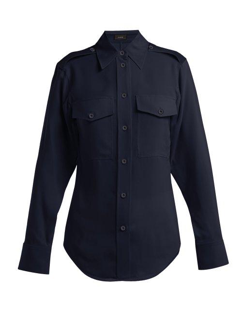 Matchesfashion.com Joseph - Rainer Silk Patch Pocket Shirt - Womens - Navy